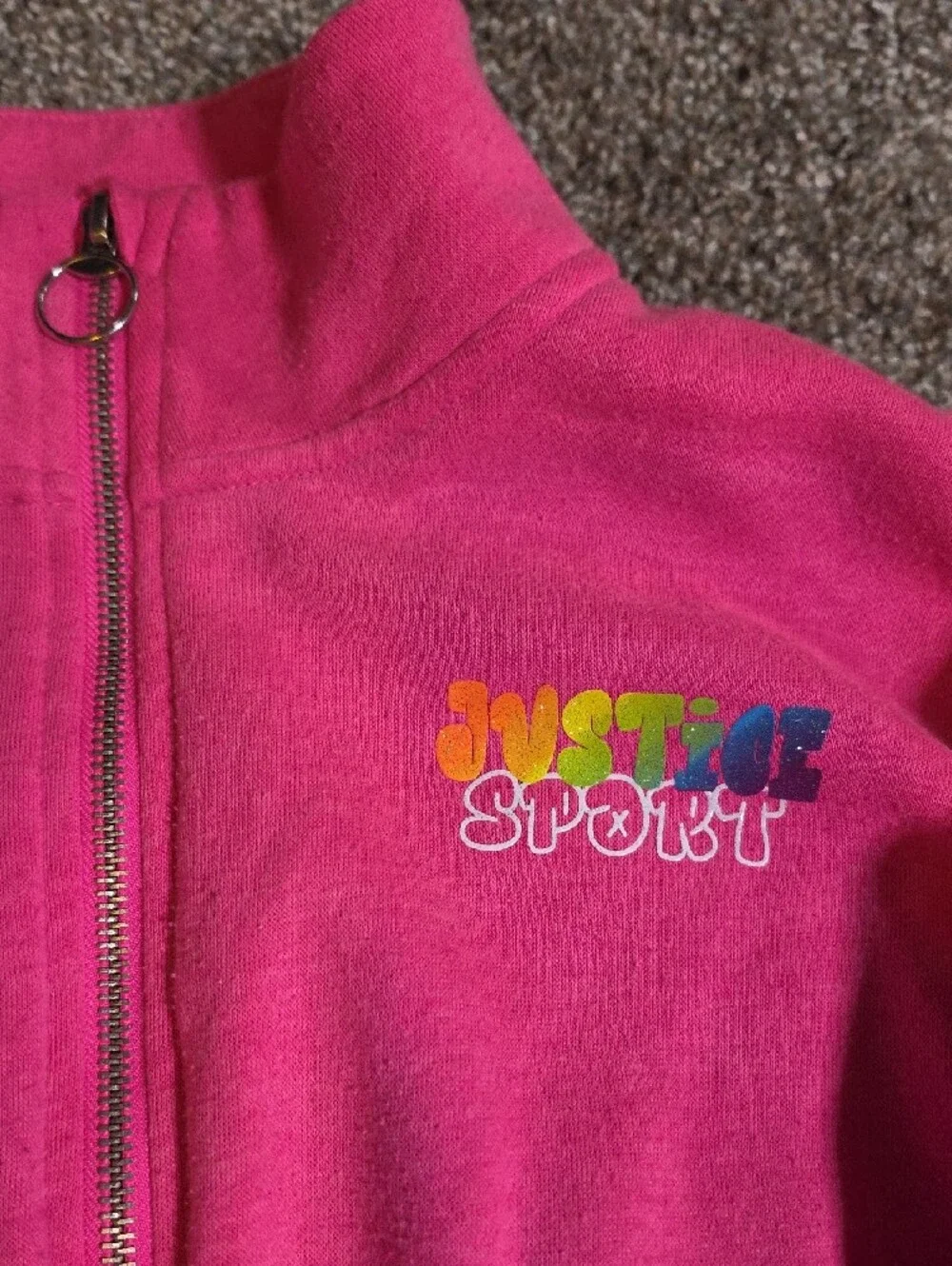 Justice Bright Pink Zip-Up Sport Jacket with White Logos